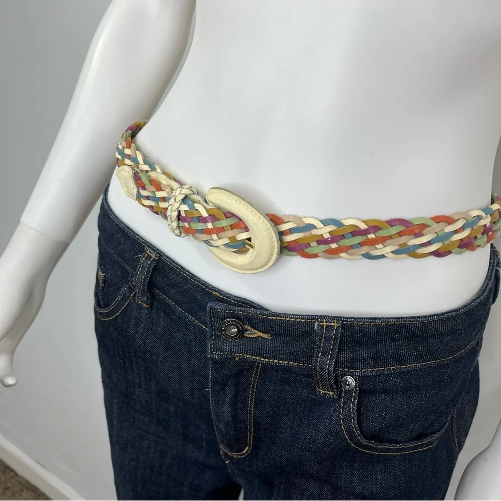 🔥 Vintage 90s Multicolor Braided Leather Belt 🔥